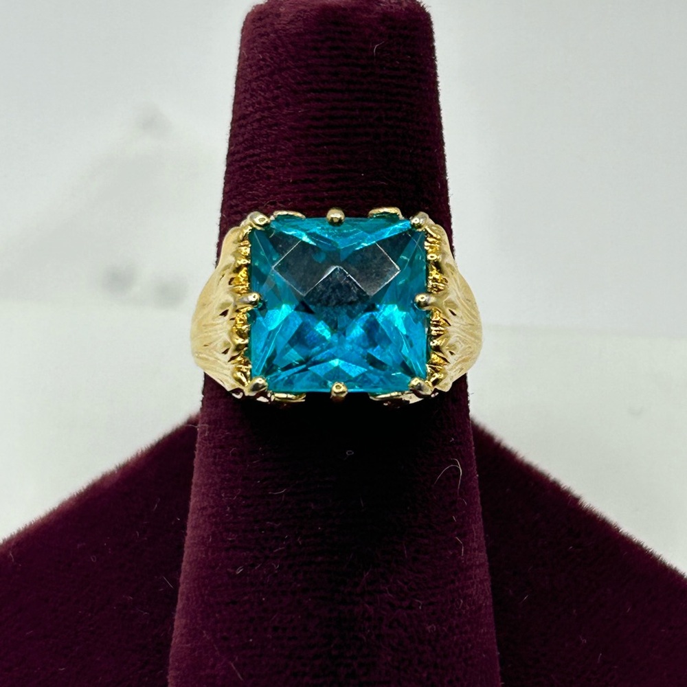 Ross Simons Blue Tourmaline Sterling Silver Gold Vermeil Ring Size 9
